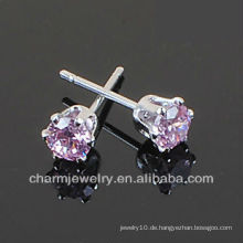 316 L Edelstahl Runde Amethyst Solitaire Ohrstecker SE-007A